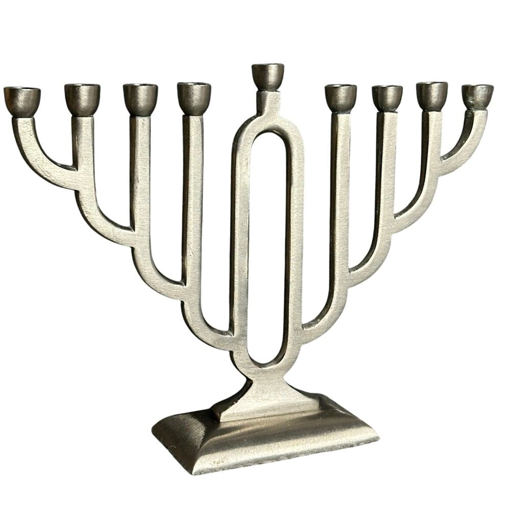 Vintage stainless steel small Menorah 6x7.5 modern elegant Hanukkah Judaism